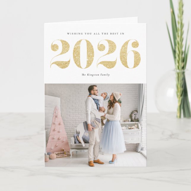 2025 Faux Gold Glitter Modern Happy New Year Holiday Card (Front)