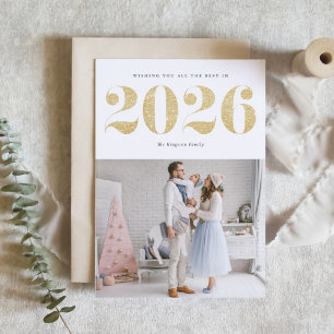 2025 Faux Gold Glitter Modern Happy New Year Holiday Card