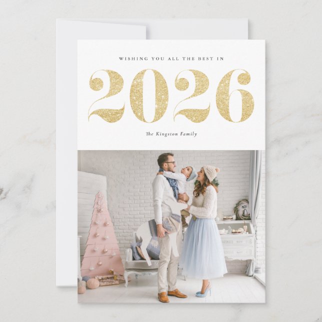 2025 Faux Gold Glitter Modern Happy New Year Holiday Card (Front)