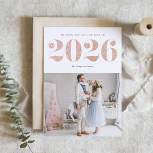 2025 Faux Rose Gold Glitter Modern Happy New Year Holiday Card