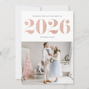 2025 Faux Rose Gold Glitter Modern Happy New Year Holiday Card