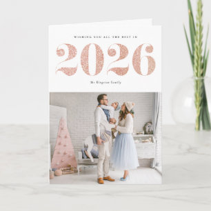 2025 Faux Rose Gold Glitter Modern Happy New Year Holiday Card