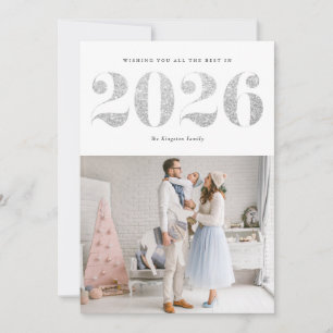 2025 Faux Silver Glitter Modern Happy New Year Holiday Card