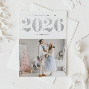 2025 Faux Silver Glitter Modern Happy New Year Holiday Card