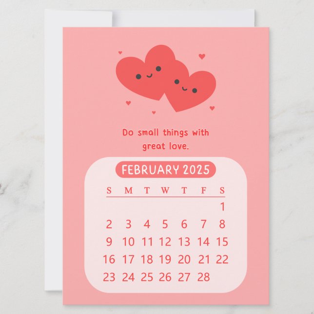 2025 February Monthly Motivational Heart Calendar  Invitation (Front)