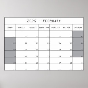 2025 february planer calendar big notes space poster