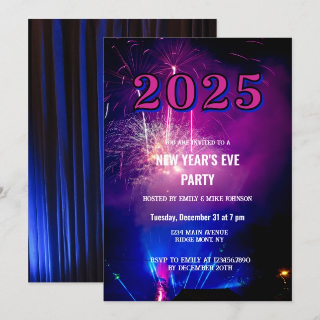 2025 Fireworks Celebration for New Year Eve Party  Invitation (Front/Back)