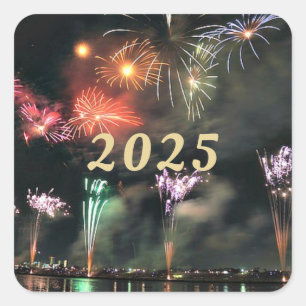 2025, fireworks celebration, square sticker