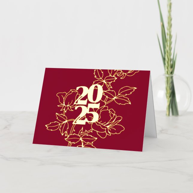 2025 Floral Design Folded Invitation Foil Card (Front)