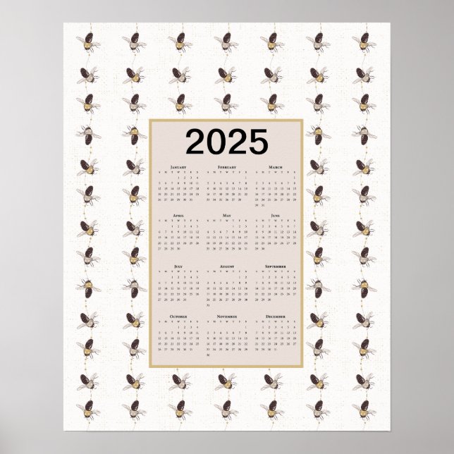 2025 Full Year Bees Calendar Poster (Front)