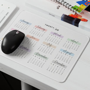 2025 FULL YEAR CALENDAR PASTEL HANDWRITTEN SCRIPT MOUSE MAT