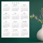 2025 Full Year Home Office Yearly Wall Calendar Poster<br><div class="desc">Custom,  beautiful elegant script typography,  simple plain black and white,  2025 full year,  home room office decor,  vertical yearly wall calendar poster. Makes a great custom gift for friends,  family,  peers,  co-workers,  for holidays,  christmas,  new years.</div>