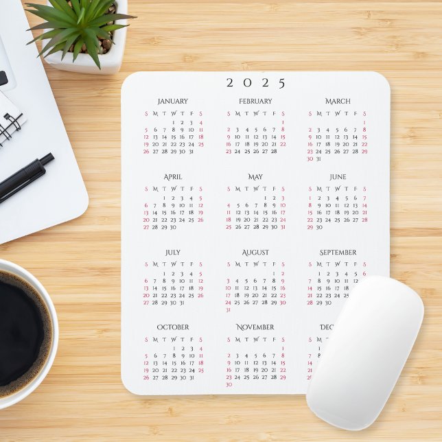 2025 Full Year Yearly Calendar Elegant Home Office Mouse Mat (2025 Full Year Yearly Calendar Elegant Home Office Mouse Pad)