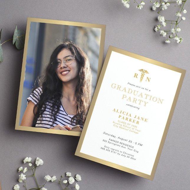 2025 gold elegant RN nurse graduation party Invitation (Creator Uploaded)