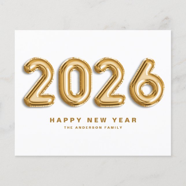 2025 Gold Foil Mylar Balloons Happy New Year Card (Front)