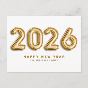 2025 Gold Foil Mylar Balloons Happy New Year Holiday Postcard
