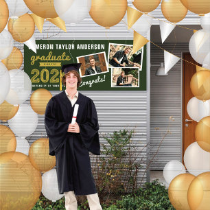 2025 Gold Graduate Sketch 3 Photo Graduation Party Banner