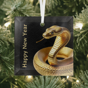 2025 Gold Snake Happy Chinese New Year Glass Tree Decoration