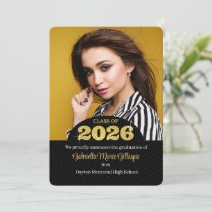 2025 Grad Faux Gold Bling Black Photo Graduation Invitation
