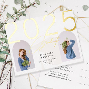 2025 Graduate 2 arch photos graduation party Foil Invitation Postcard