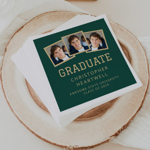 2025 Graduate 3-Photo Green Gold Napkin