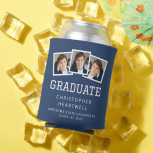 2025 Graduate 3-Photo Navy Blue White Sporty Can Cooler