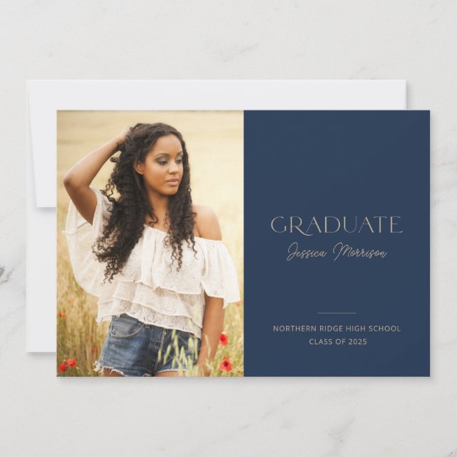 2025 Graduate Blue Gold Photo Graduation Party Invitation (Front)