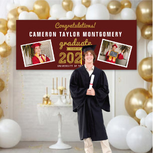 2025 Graduate Bold Sketch 2 Photo Graduation Party Banner
