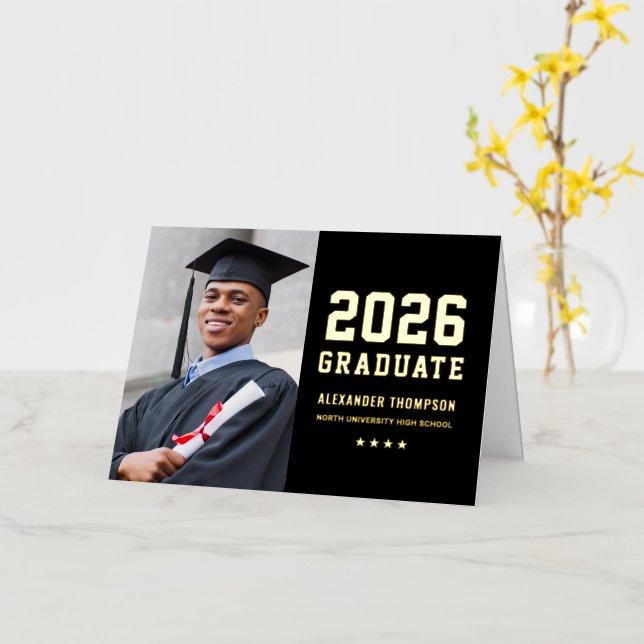 2025 Graduate Custom Gold Graduation Thank You Foil Greeting Card (Yellow Flower)