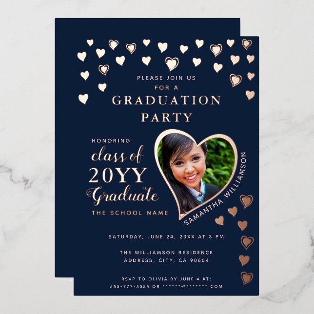 2025 Graduate Navy Blue & Rose Gold Graduation (Front/Back)
