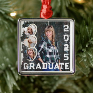 2025 Graduate Photo Heart Grunge Metal Tree Decoration