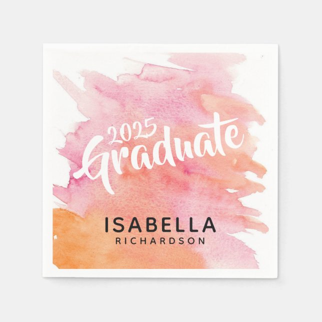 2025 Graduate Pink and Orange Watercolor Napkin (Front)
