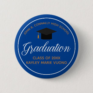 2025 Graduation Blue Gold Custom High School Name 6 Cm Round Badge