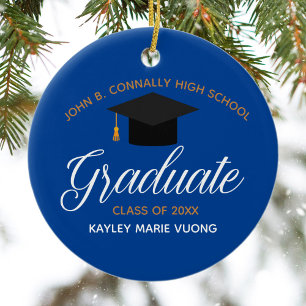 2025 Graduation Blue Gold Custom High School Name Ceramic Tree Decoration
