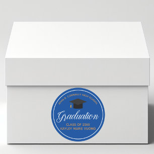 2025 Graduation Blue Gold Custom School Graduate Classic Round Sticker
