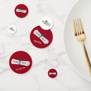 2025 Graduation Diploma on White and Red  Confetti