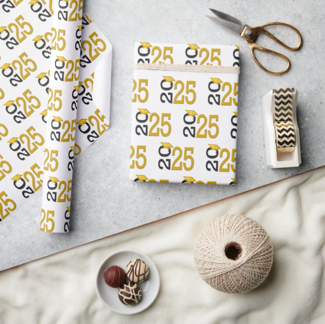 2025 Graduation Gold and Black Wrapping Paper (Crafts)