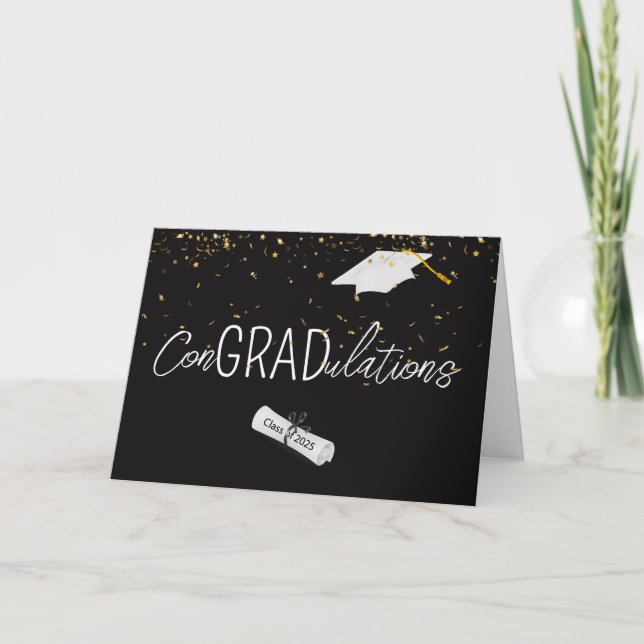 2025 Graduation Gold Confetti and Cap Card (Front)