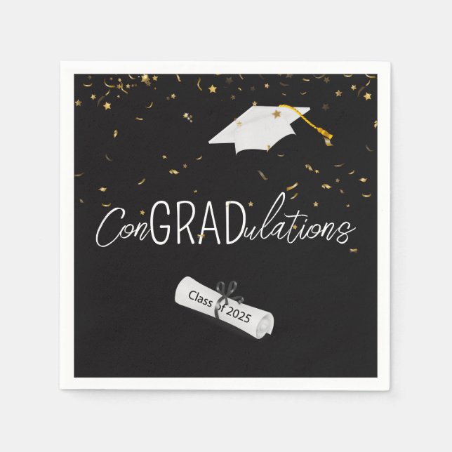 2025 Graduation Gold Confetti and Cap Napkin (Front)