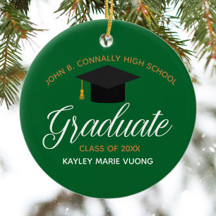 2025 Graduation Green Gold Custom High School Name Ceramic Tree Decoration