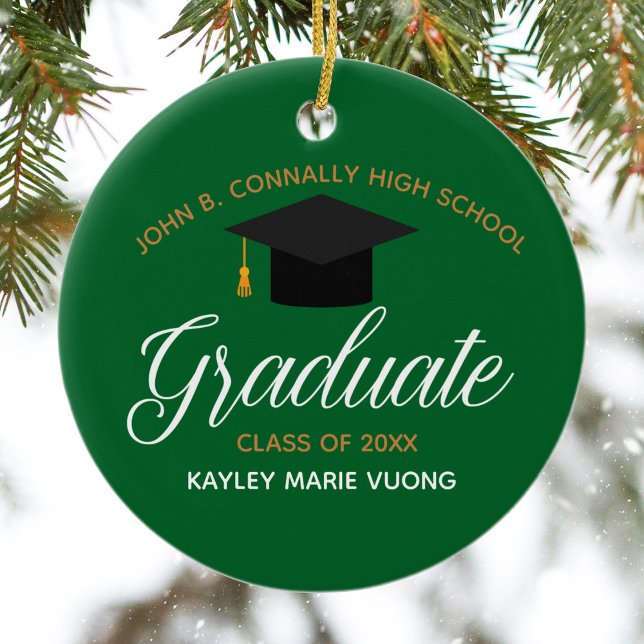 2025 Graduation Green Gold Custom High School Name Ceramic Tree Decoration (Creator Uploaded)