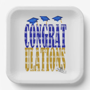2025 Graduation In Blue and Gold School Colours Paper Plate