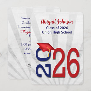 2025 Graduation In Blue and Red School Colours Invitation