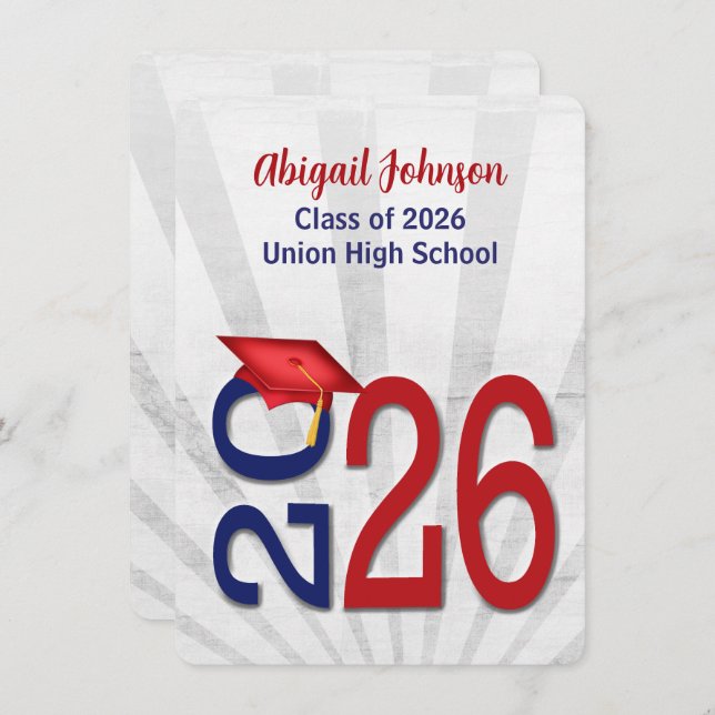 2025 Graduation In Blue and Red School Colours Invitation (Front/Back)