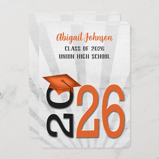 2025 Graduation In Orange and Black School Colours Invitation (Front/Back)