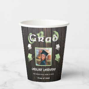 2025 Graduation Pale Green Blurred Text & Photo  Paper Cups