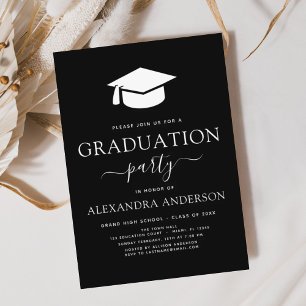 2025 Graduation Party Black White Simple Elegant Invitation