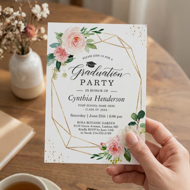 2025 Graduation Party Girly Blush Pink Floral Invitation (Creator Uploaded)