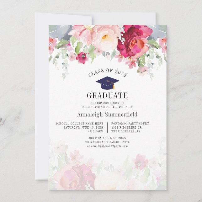 2025 Graduation Party Pink Floral Watercolor Invitation (Front)