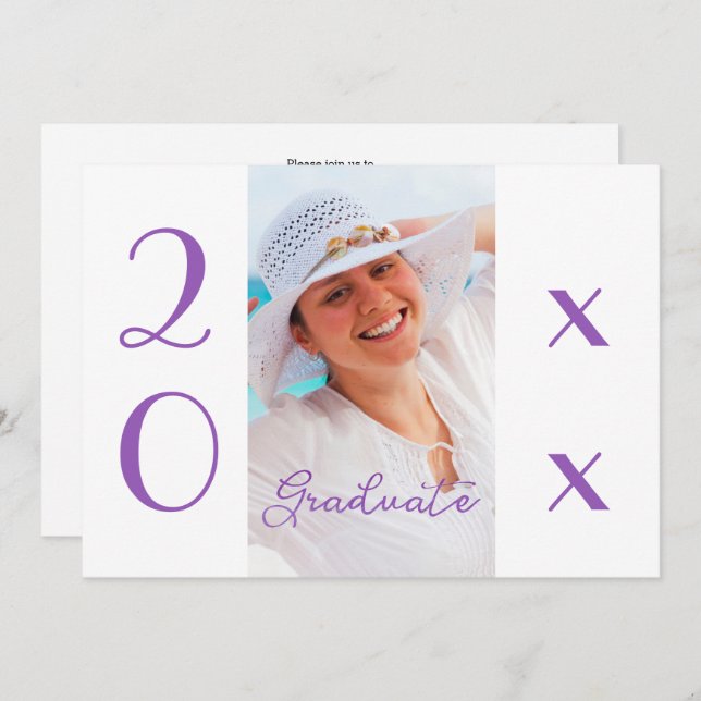 2025 Graduation Photo Modern Violet Script Invitation (Front/Back)
